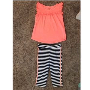 Coral tank with ruffles + navy striped capris